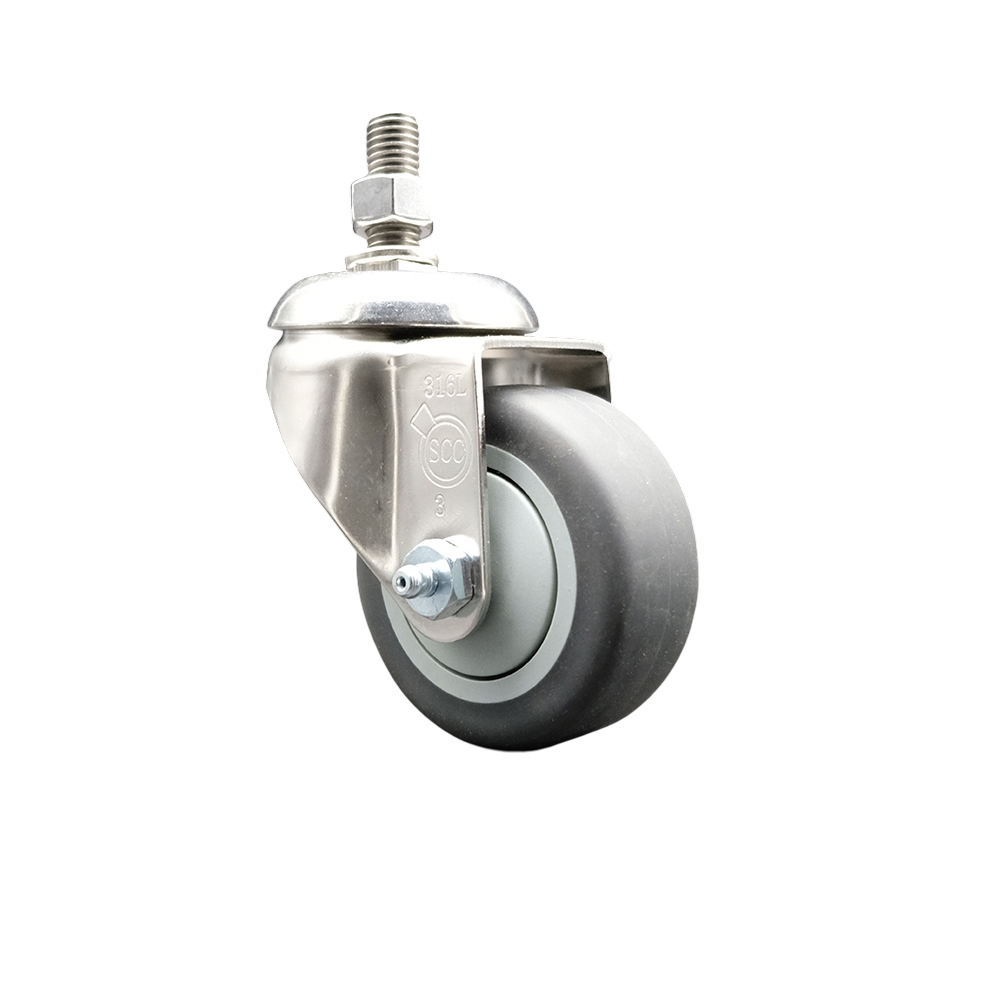 Thermoplastic Rubber Swivel Stem Caster with 3 Inch Gray Caster Wheel - 10mm Metric Threaded Stem - 316 Stainless Steel Caster - 210 lbs. Capacity Per Caster - Service Caster Brand — photo 1