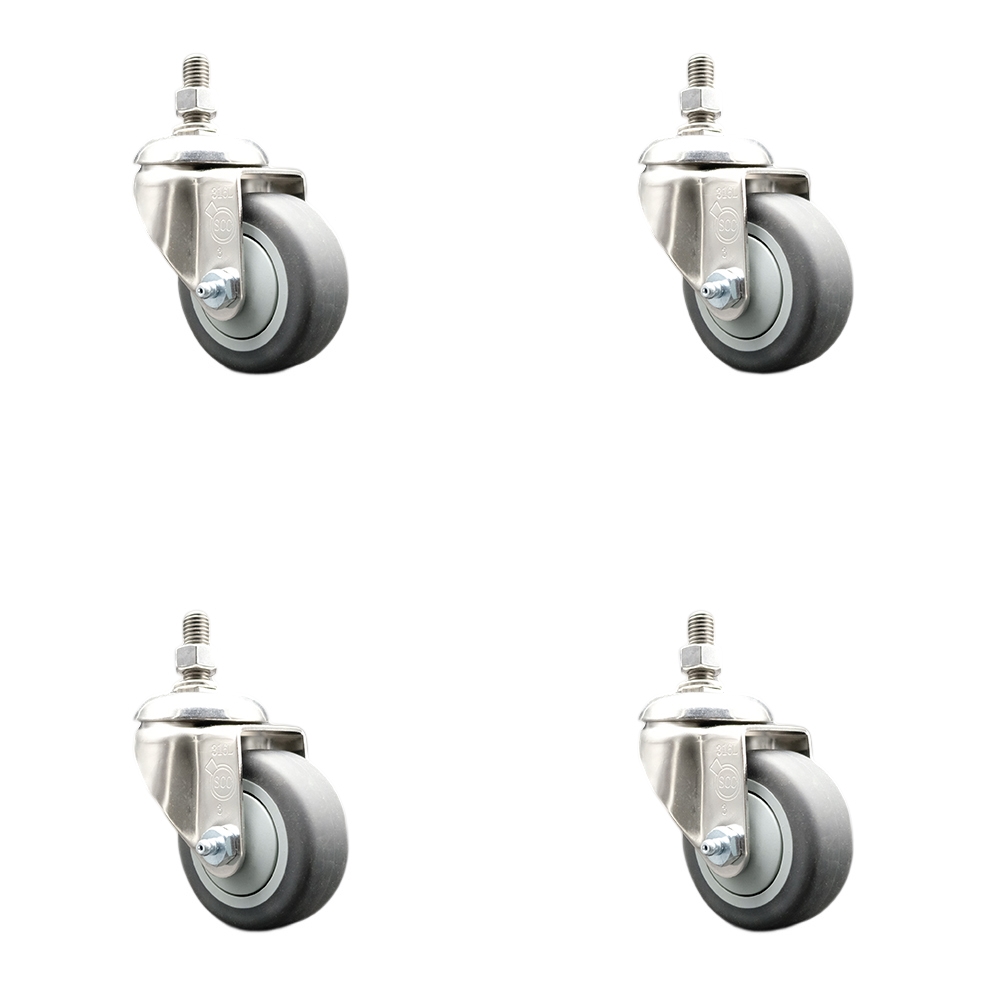 Thermoplastic Rubber Swivel Stem Caster Set of 4 with 3.5 Inch Caster Wheels - 12mm Metric Threaded Stems - 316 Stainless Steel Casters - Includes 4 Swivel Casters - Service Caster Brand — photo 1