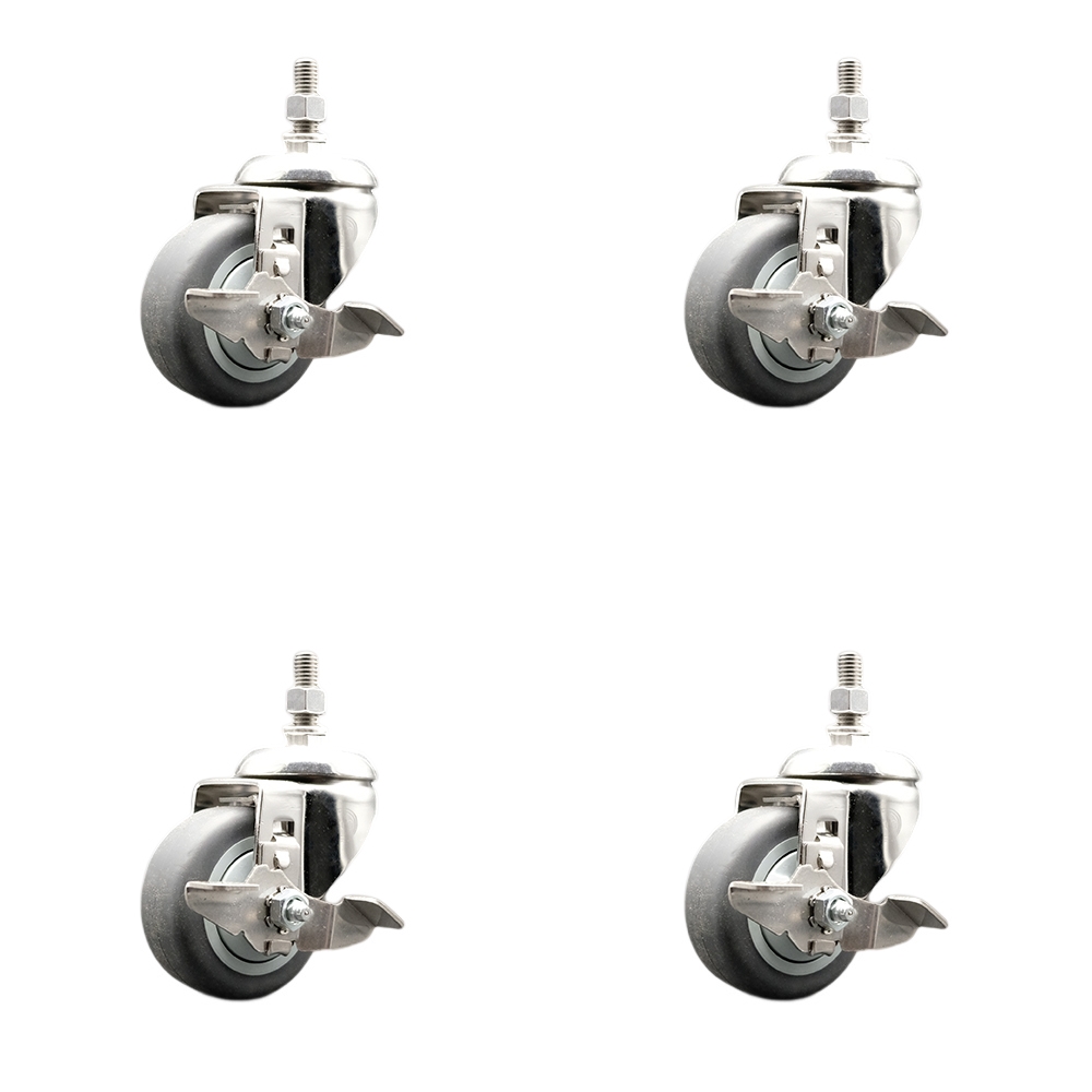 Thermoplastic Rubber Swivel Stem Caster Set of 4 with 3.5 Inch Caster Wheels -10mm Metric Threaded Stems-316 Stainless Steel Casters-Includes 4 Swivel Casters with Top Lock Brakes-Service Caster Brand — photo 1