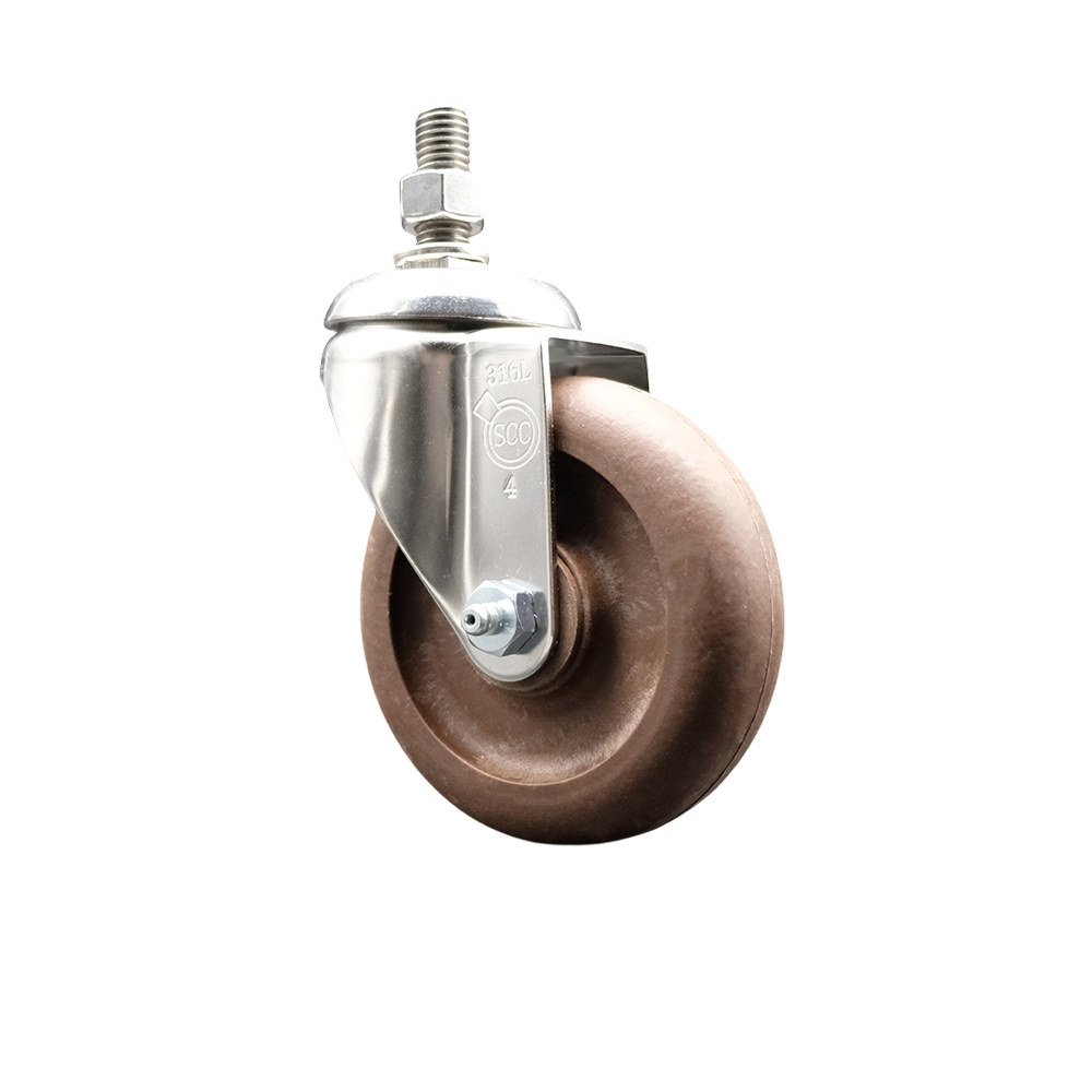 High Temperature Glass Filled Nylon Swivel Stem Caster with 4 Inch Brown Caster Wheel - 1/2" Threaded Stem - 316 Stainless Steel Caster - 350 lbs. Capacity Per Caster - Service Caster Brand — photo 1