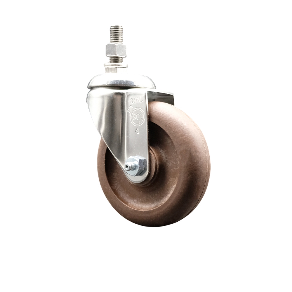 High Temperature Glass Filled Nylon Swivel Stem Caster with 4 Inch Brown Caster Wheel - 3/8" Threaded Stem - 316 Stainless Steel Caster - 350 lbs. Capacity Per Caster - Service Caster Brand — photo 1