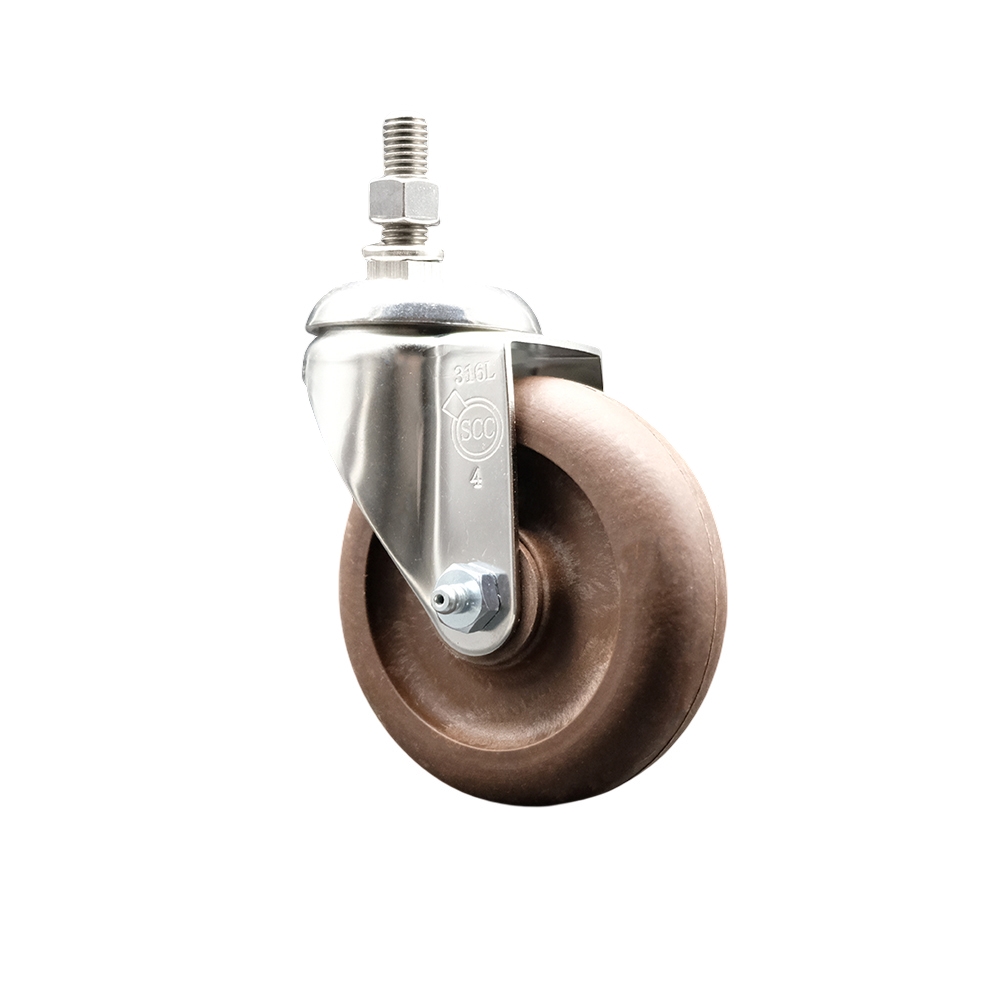 High Temperature Glass Filled Nylon Swivel Stem Caster with 4 Inch Brown Caster Wheel - 10mm Metric Threaded Stem - 316 Stainless Steel Caster - 350 lbs. Capacity Per Caster - Service Caster Brand — photo 1