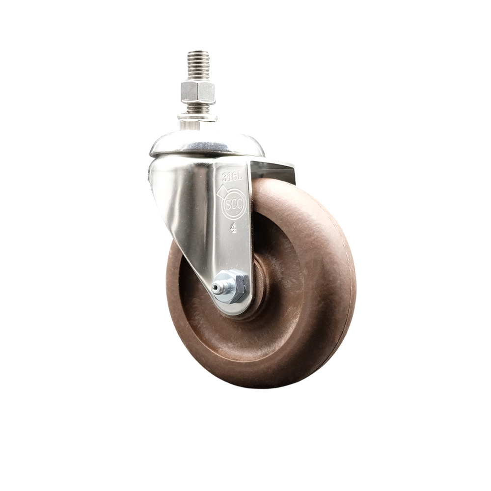 High Temperature Glass Filled Nylon Swivel Stem Caster with 4 Inch Brown Caster Wheel - 12mm Metric Threaded Stem - 316 Stainless Steel Caster - 350 lbs. Capacity Per Caster - Service Caster Brand — photo 1