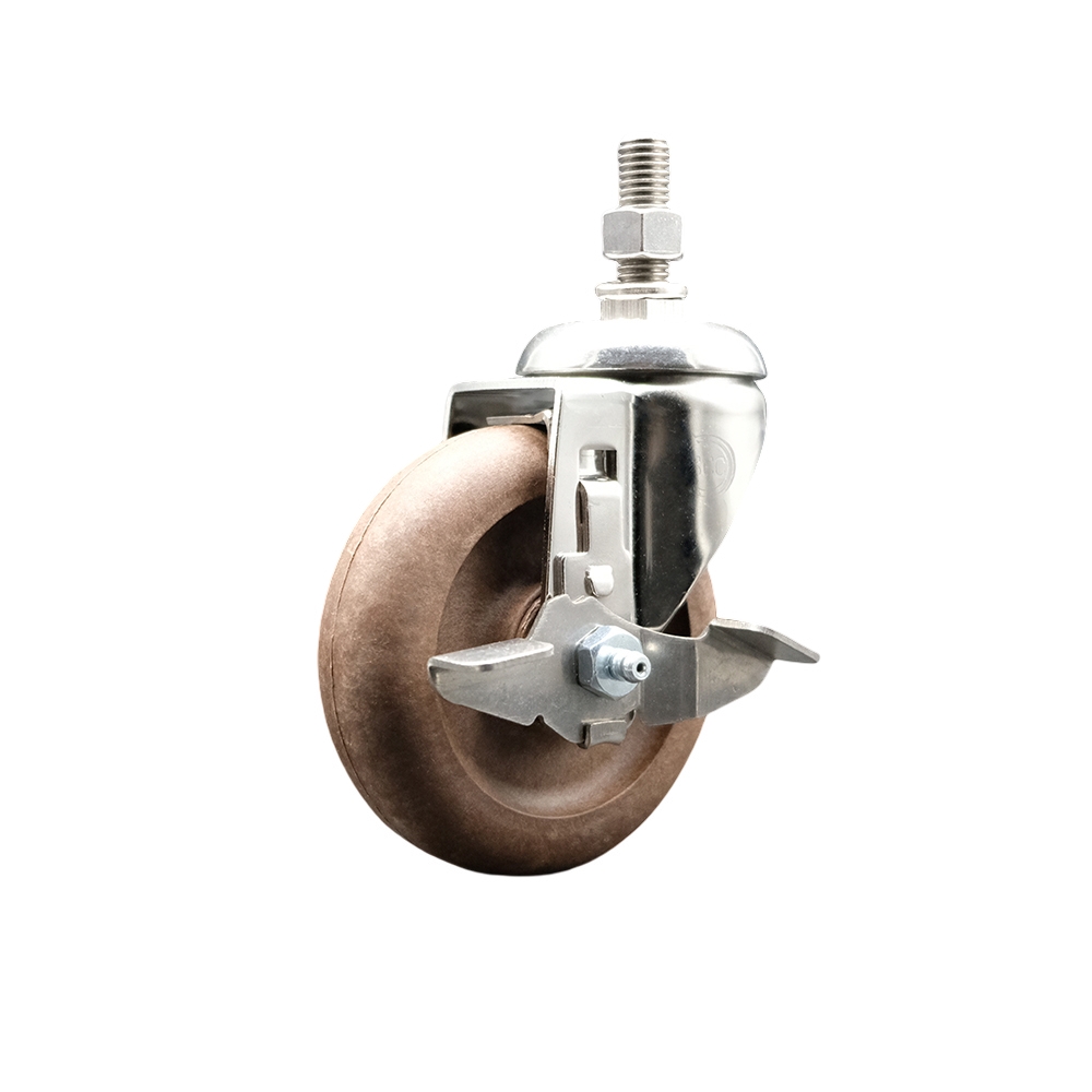 High Temperature Glass Filled Nylon Swivel Stem Caster with 4 Inch Caster Wheel and Top Lock Brake-10mm Metric Threaded Stem-316 Stainless Steel Caster-350lbs. Capacity Per Caster-Service Caster Brand — photo 1