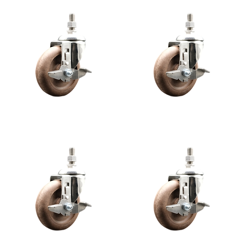 High Temp Glass Filled Nylon Swivel Stem Caster Set of 4 with 4 Inch Caster Wheels-12mm Metric Threaded Stem-316 Stainless Steel Caster-Include 4 Swivel Caster with Top Lock Brake-Service Caster Brand — photo 1
