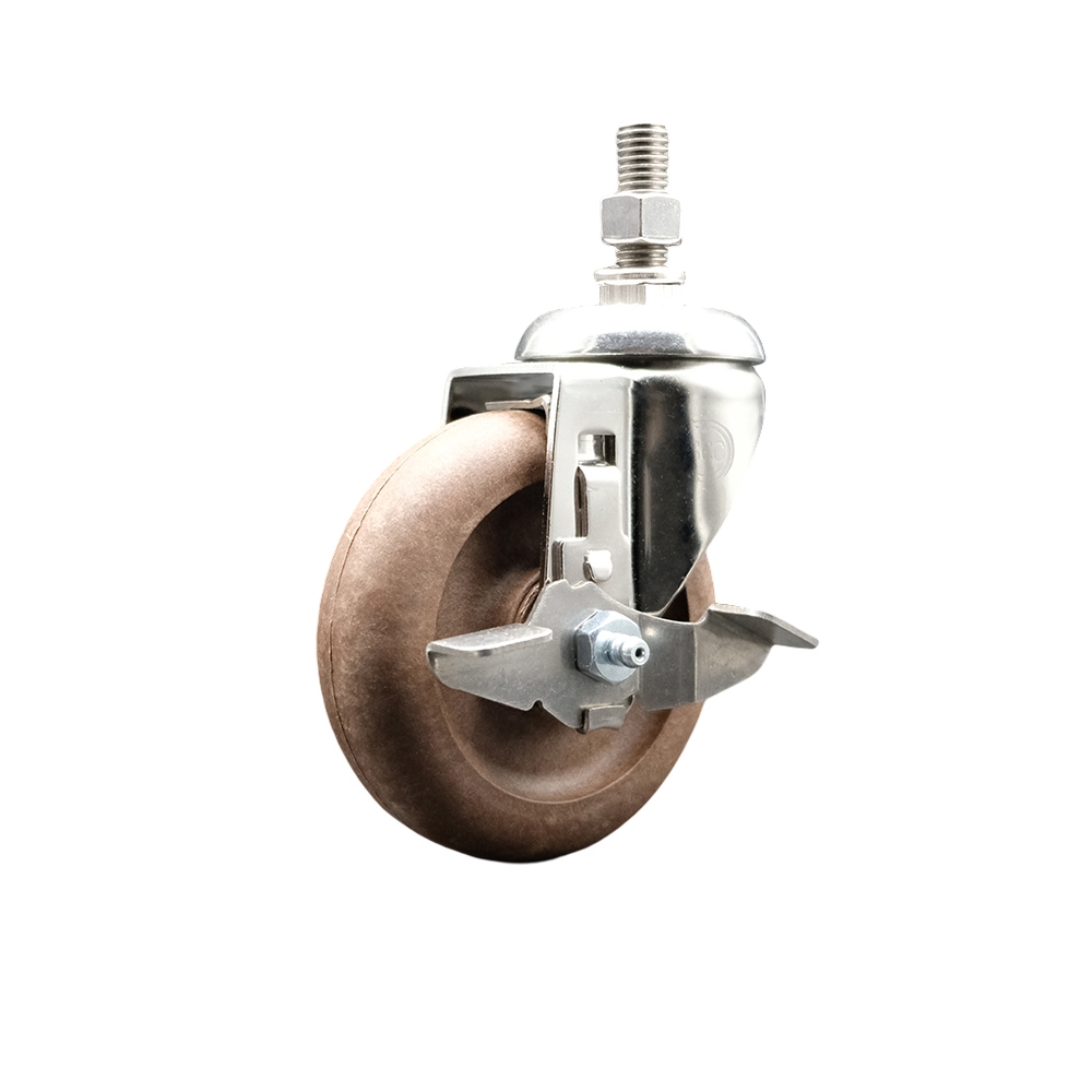 High Temperature Glass Filled Nylon Swivel Stem Caster with 4 Inch Caster Wheel and Top Lock Brake-12mm Metric Threaded Stem-316 Stainless Steel Caster-350lbs. Capacity Per Caster-Service Caster Brand — photo 1