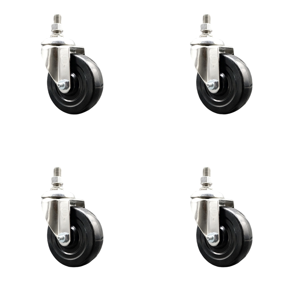Soft Rubber Swivel Stem Caster Set of 4 with 4 Inch Caster Wheels - 3/8" Threaded Stems - 316 Stainless Steel Casters - Includes 4 Swivel Casters - Service Caster Brand — photo 1