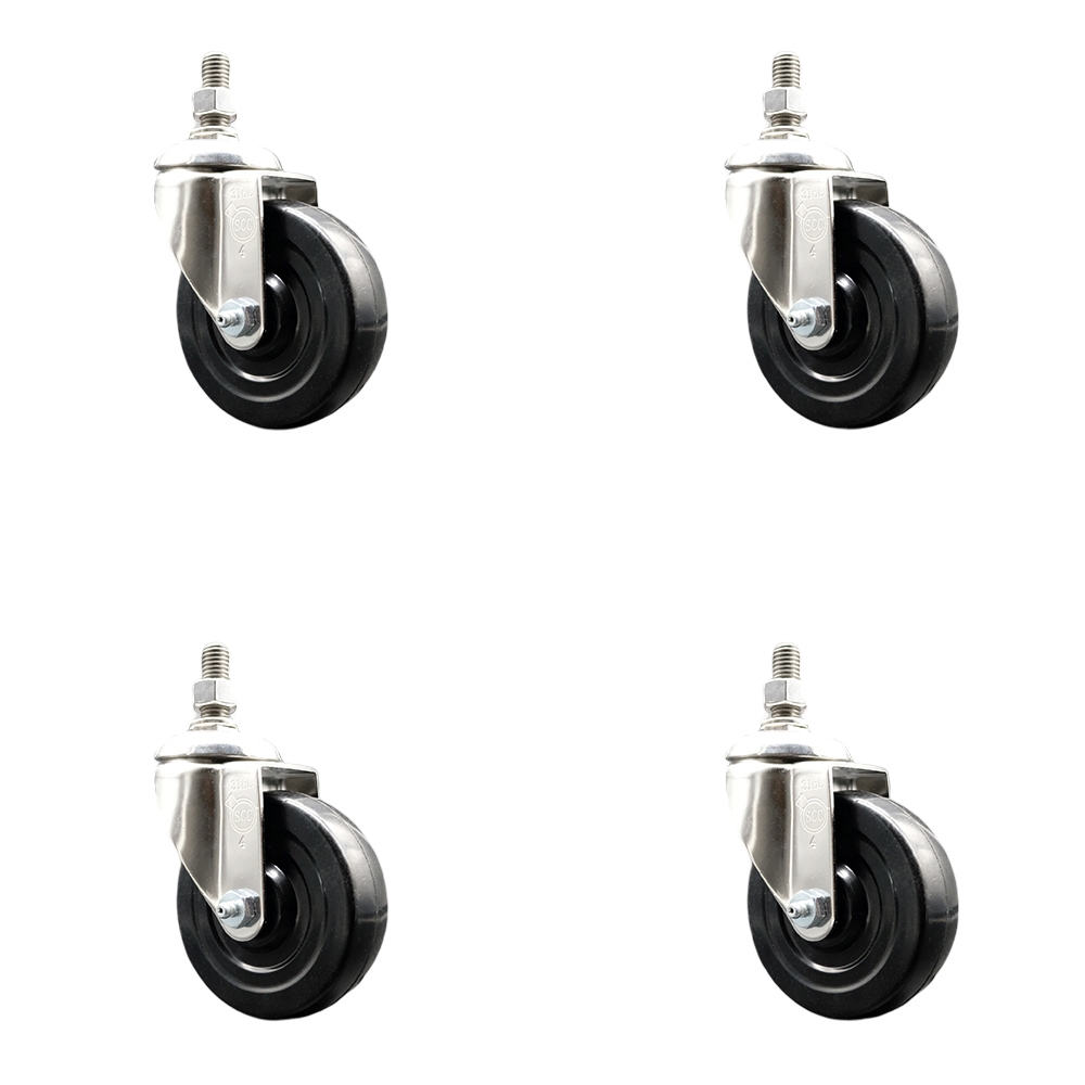 Soft Rubber Swivel Stem Caster Set of 4 with 4 Inch Caster Wheels - 10mm Metric Threaded Stems - 316 Stainless Steel Casters - Includes 4 Swivel Casters - Service Caster Brand — photo 1