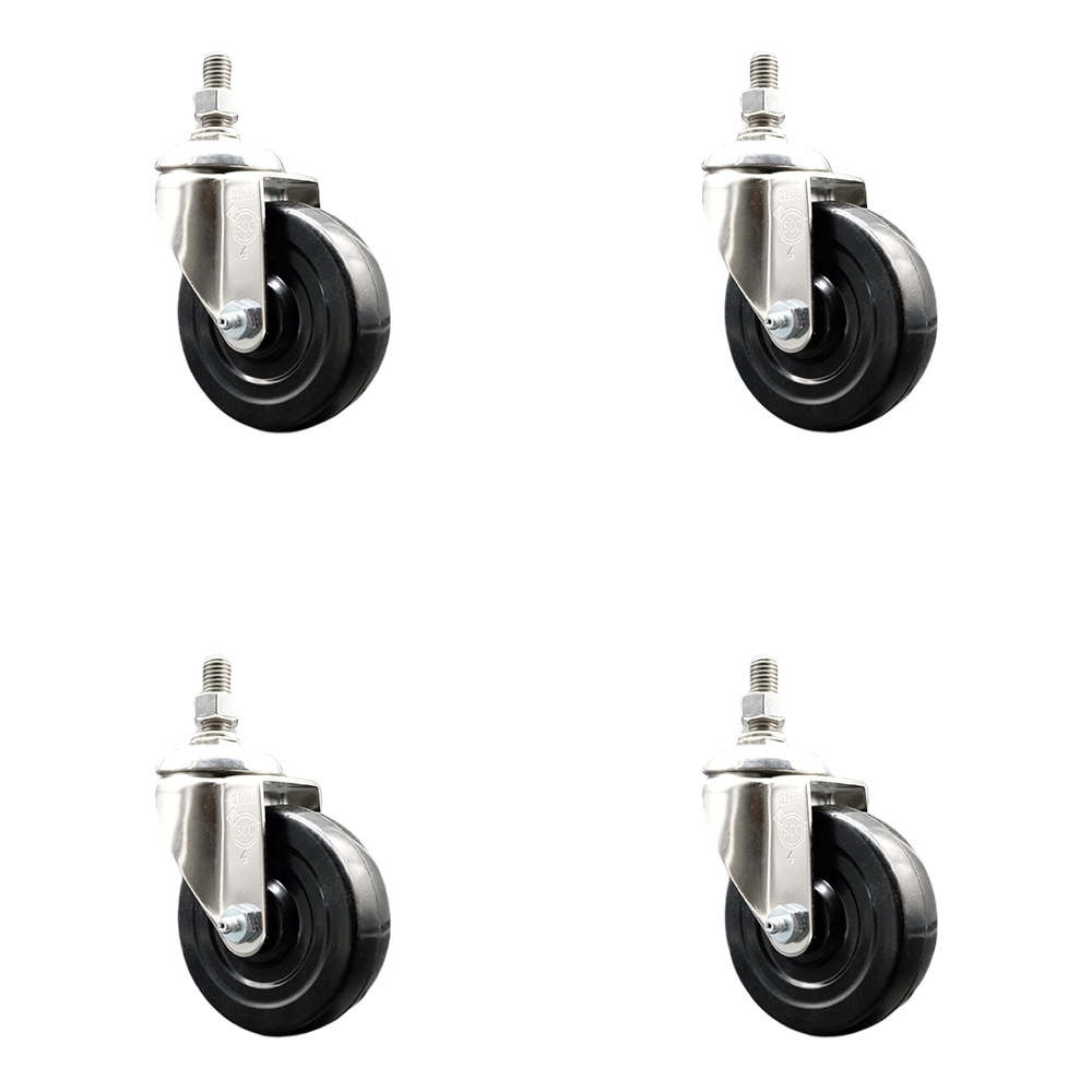 Soft Rubber Swivel Stem Caster Set of 4 with 4 Inch Caster Wheels - 12mm Metric Threaded Stems - 316 Stainless Steel Casters - Includes 4 Swivel Casters - Service Caster Brand — photo 1