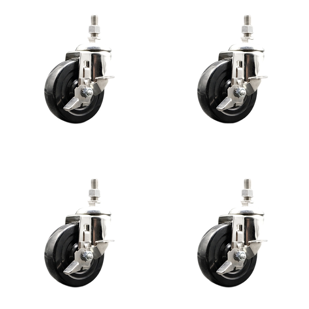 Soft Rubber Swivel Stem Caster Set of 4 with 4 Inch Caster Wheels - 1/2" Threaded Stems - 316 Stainless Steel Casters - Includes 4 Swivel Casters with Top Lock Brakes - Service Caster Brand — photo 1