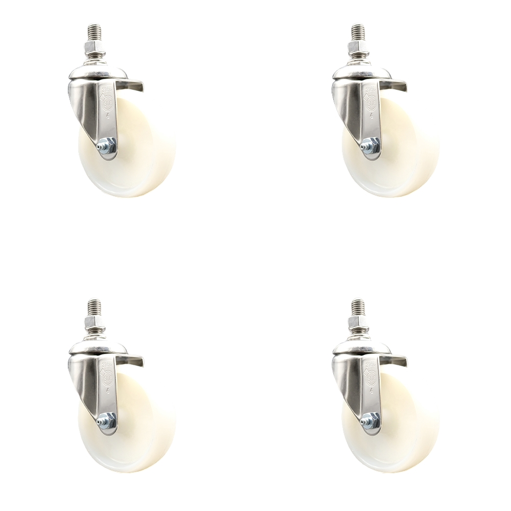 Nylon Swivel Stem Caster Set of 4 with 4 Inch Caster Wheels - 1/2" Threaded Stems - 316 Stainless Steel Casters - Includes 4 Swivel Casters - Service Caster Brand — photo 1