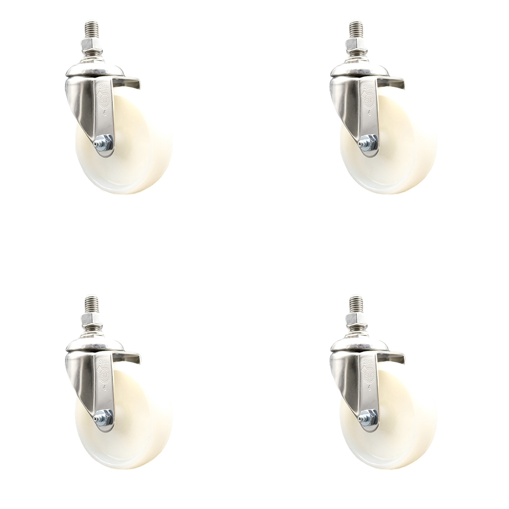 Nylon Swivel Stem Caster Set of 4 with 4 Inch Caster Wheels - 3/8" Threaded Stems - 316 Stainless Steel Casters - Includes 4 Swivel Casters - Service Caster Brand — photo 1