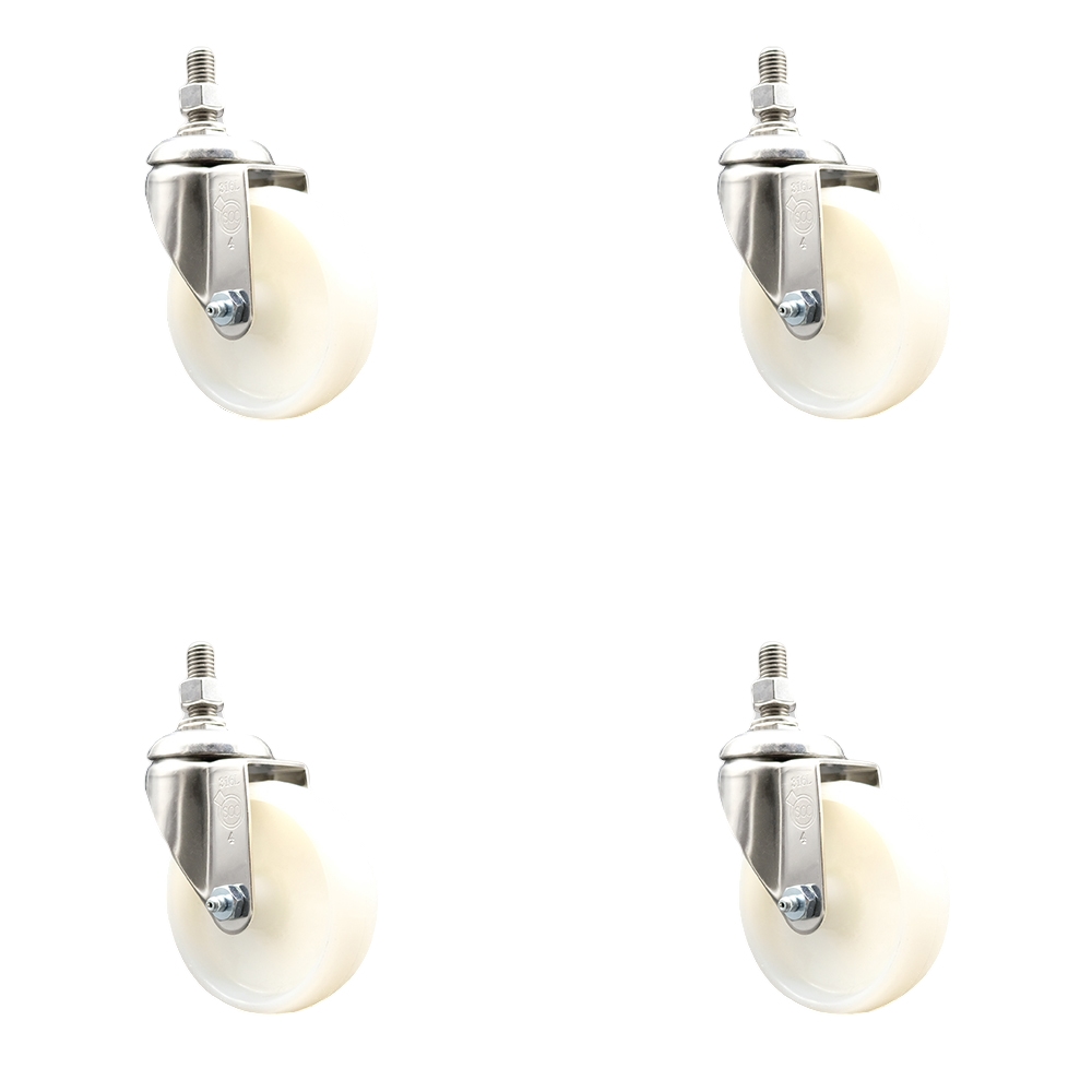 Nylon Swivel Stem Caster Set of 4 with 4 Inch Caster Wheels - 10mm Metric Threaded Stems - 316 Stainless Steel Casters - Includes 4 Swivel Casters - Service Caster Brand — photo 1