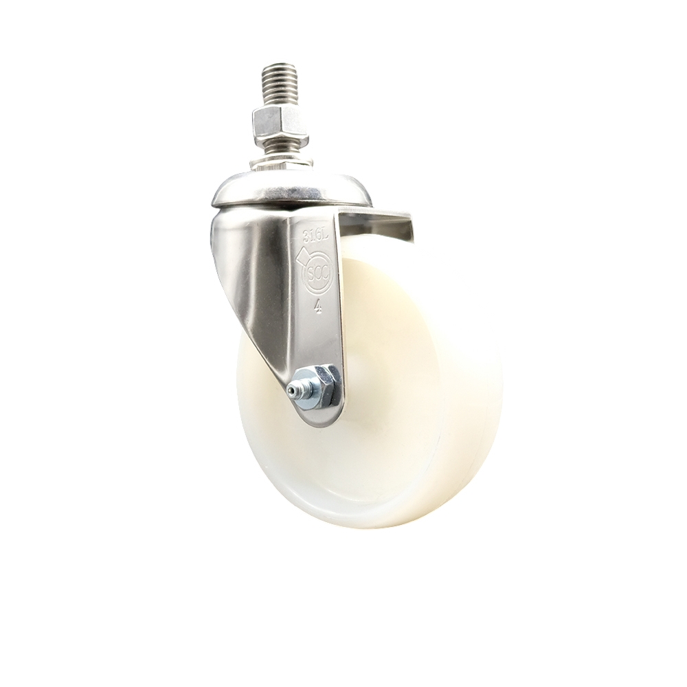 Nylon Swivel Stem Caster with 4 Inch White Caster Wheel - 10mm Metric Threaded Stem - 316 Stainless Steel Caster - 300 lbs. Capacity Per Caster - Service Caster Brand — photo 1