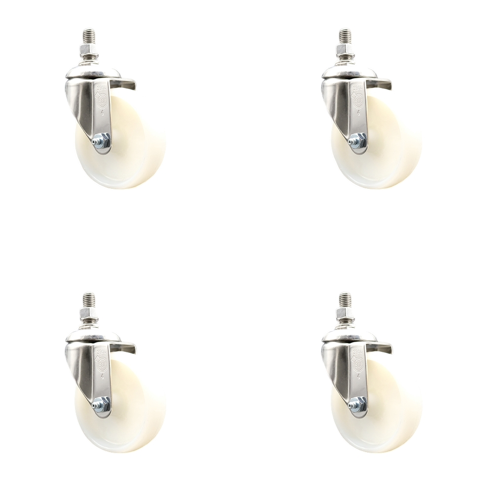 Nylon Swivel Stem Caster Set of 4 with 4 Inch Caster Wheels - 12mm Metric Threaded Stems - 316 Stainless Steel Casters - Includes 4 Swivel Casters - Service Caster Brand — photo 1