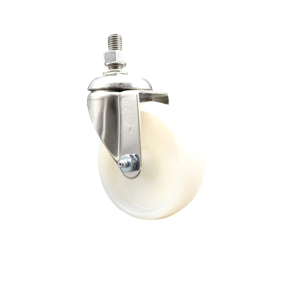 Nylon Swivel Stem Caster with 4 Inch White Caster Wheel - 12mm Metric Threaded Stem - 316 Stainless Steel Caster - 300 lbs. Capacity Per Caster - Service Caster Brand — photo 1