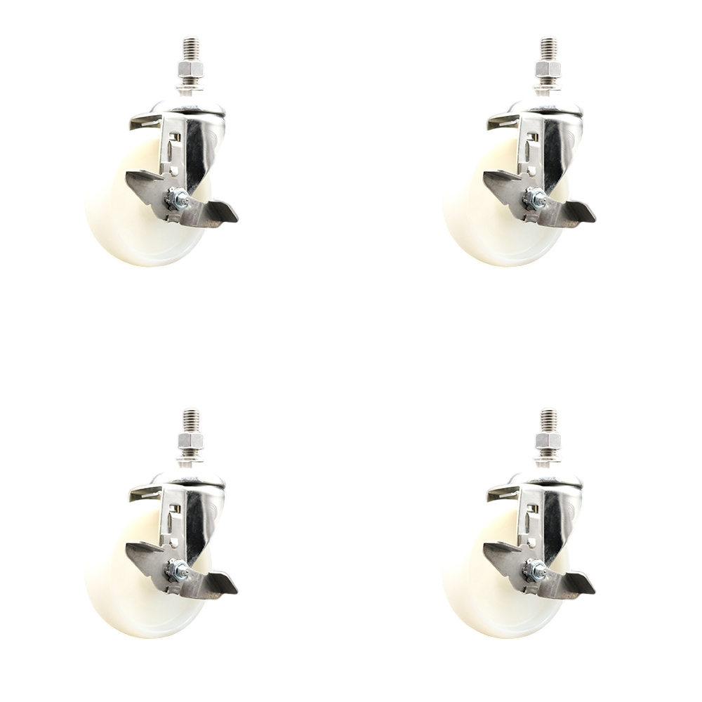 Nylon Swivel Stem Caster Set of 4 with 4 Inch Caster Wheels - 1/2" Threaded Stems - 316 Stainless Steel Casters - Includes 4 Swivel Casters with Top Lock Brakes - Service Caster Brand — photo 1