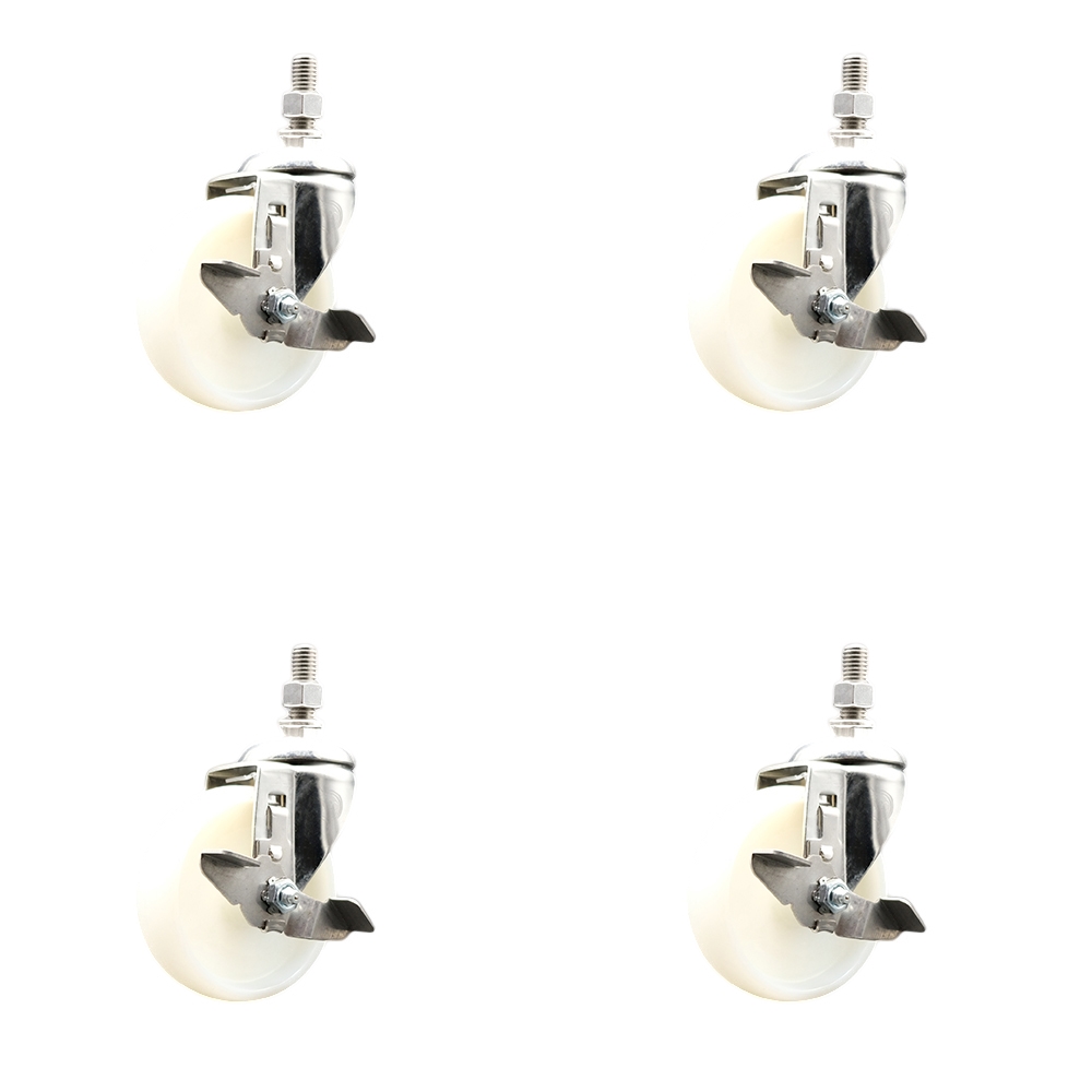 Nylon Swivel Stem Caster Set of 4 with 4 Inch Caster Wheels - 3/8" Threaded Stems - 316 Stainless Steel Casters - Includes 4 Swivel Casters with Top Lock Brakes - Service Caster Brand — photo 1