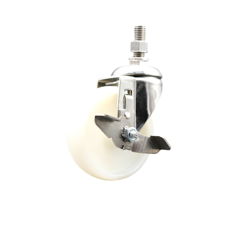 Nylon Swivel Stem Caster with 4 Inch White Caster Wheel and Top Lock Brake - 3/8" Threaded Stem - 316 Stainless Steel Caster - 300 lbs. Capacity Per Caster - Service Caster Brand — photo 1