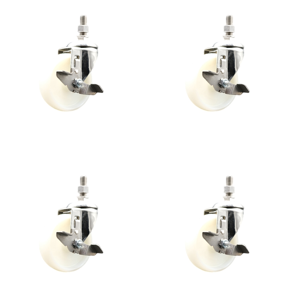 Nylon Swivel Stem Caster Set of 4 with 4 Inch Caster Wheels - 10mm Metric Threaded Stems - 316 Stainless Steel Casters - Includes 4 Swivel Casters with Top Lock Brakes - Service Caster Brand — photo 1