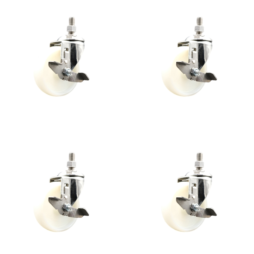 Nylon Swivel Stem Caster Set of 4 with 4 Inch Caster Wheels - 12mm Metric Threaded Stems - 316 Stainless Steel Casters - Includes 4 Swivel Casters with Top Lock Brakes - Service Caster Brand — photo 1