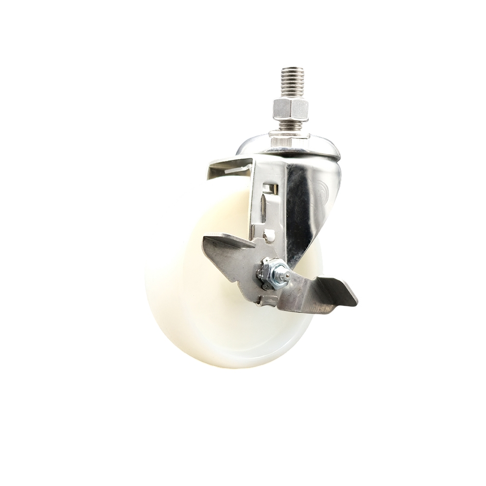 Nylon Swivel Stem Caster with 4 Inch White Caster Wheel and Top Lock Brake - 12mm Metric Threaded Stem - 316 Stainless Steel Caster - 300 lbs. Capacity Per Caster - Service Caster Brand — photo 1