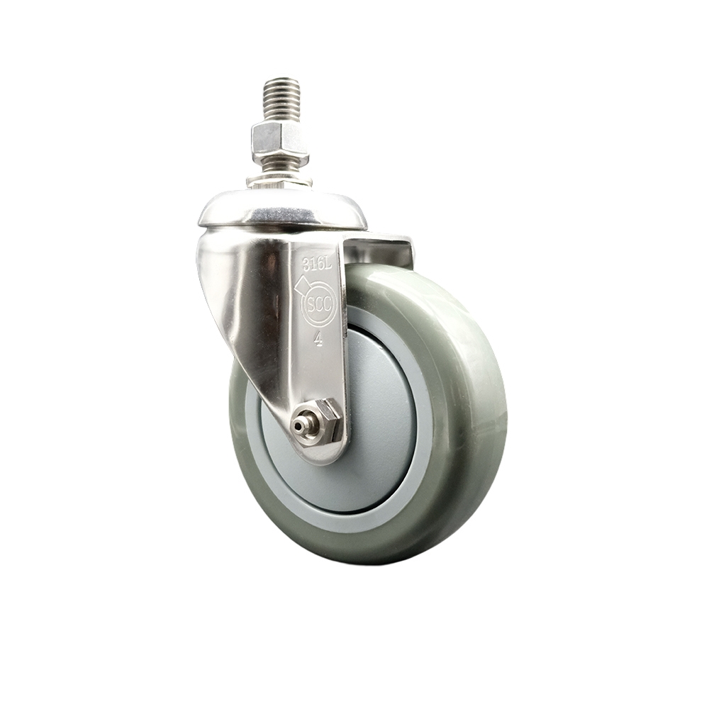 Polyurethane Swivel Stem Caster with 4 Inch Gray Caster Wheel - 1/2" Threaded Stem - 316 Stainless Steel Caster - 350 lbs. Capacity Per Caster - Service Caster Brand — photo 1