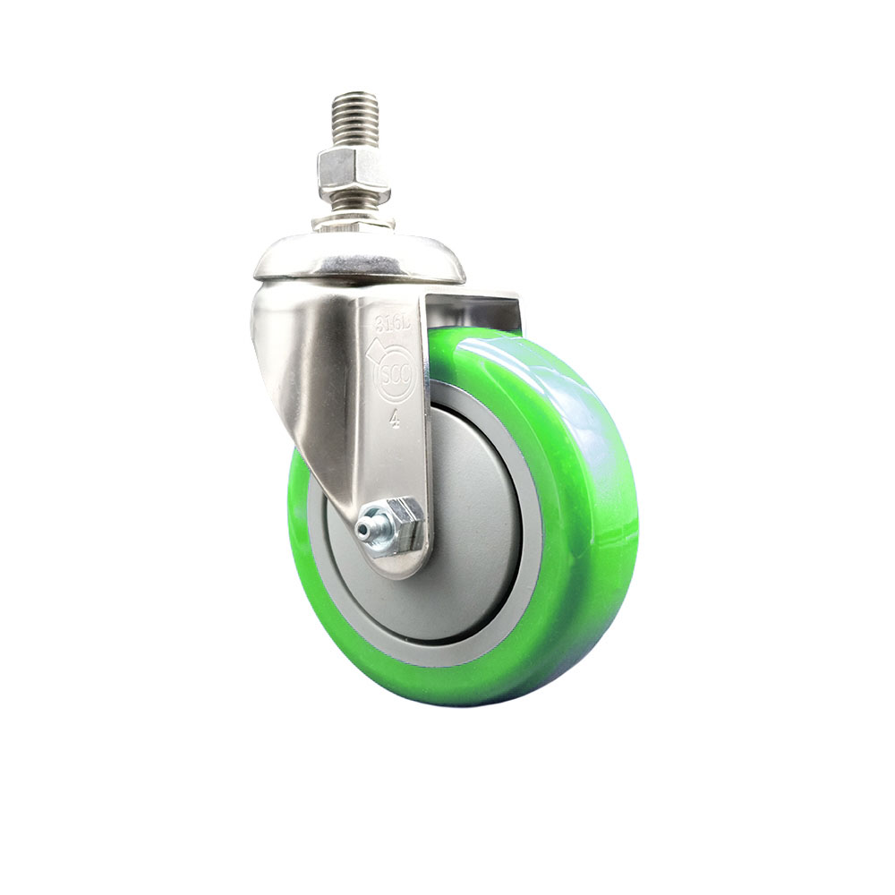 Polyurethane Swivel Stem Caster with 4 Inch Green Caster Wheel - 1/2" Threaded Stem - 316 Stainless Steel Caster - 350 lbs. Capacity Per Caster - Service Caster Brand — photo 1