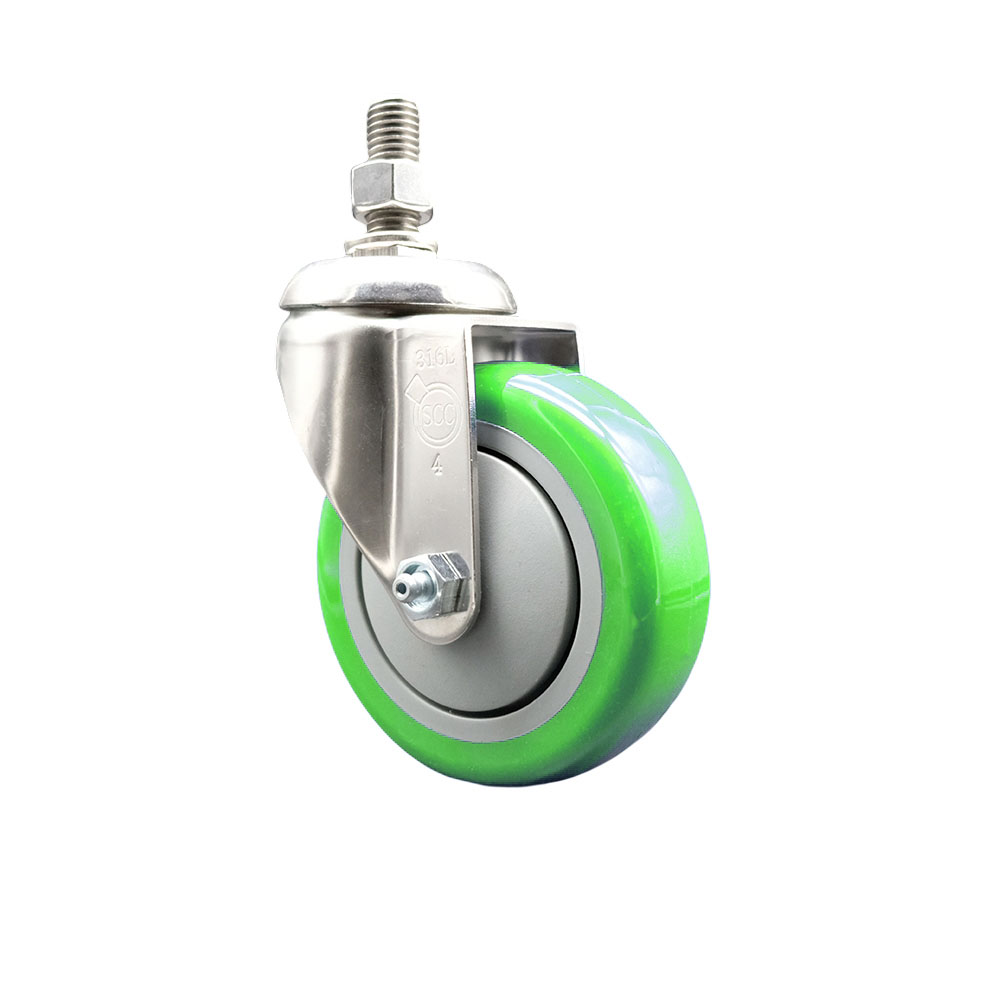 Polyurethane Swivel Stem Caster with 4 Inch Green Caster Wheel - 3/8" Threaded Stem - 316 Stainless Steel Caster - 350 lbs. Capacity Per Caster - Service Caster Brand — photo 1