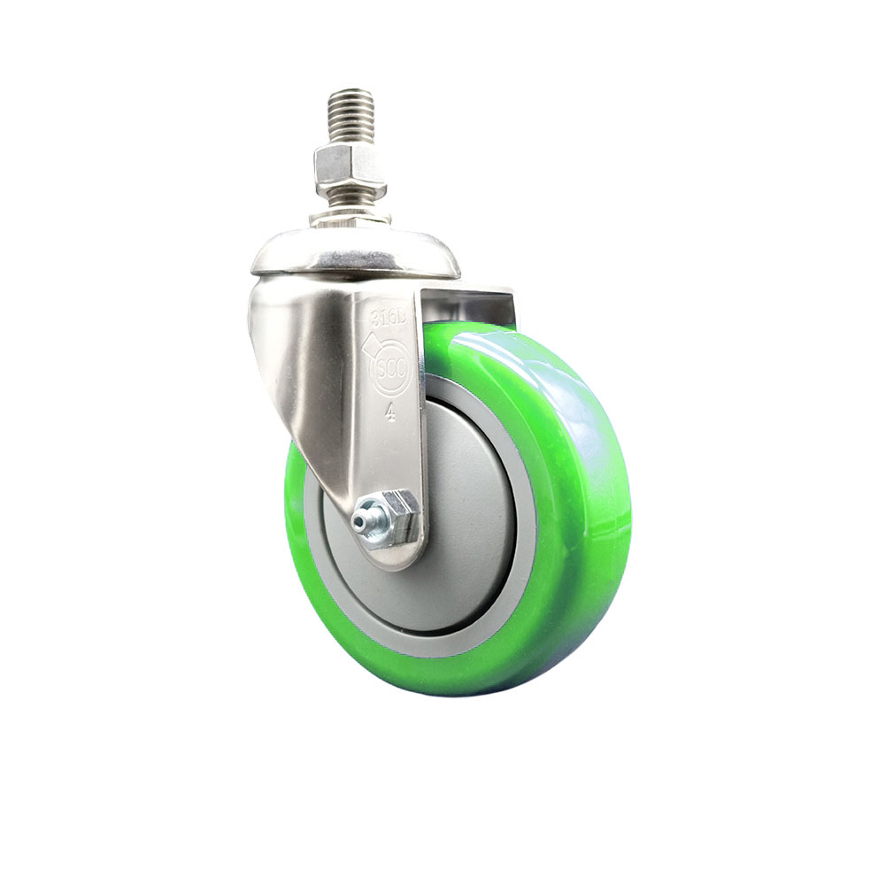 Polyurethane Swivel Stem Caster with 4 Inch Green Caster Wheel - 12mm Metric Threaded Stem - 316 Stainless Steel Caster - 350 lbs. Capacity Per Caster - Service Caster Brand — photo 1