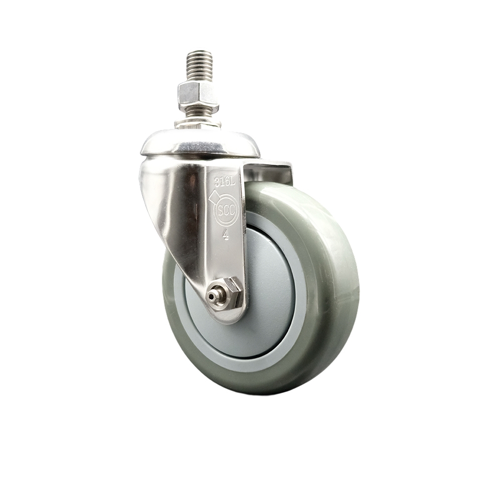 Polyurethane Swivel Stem Caster with 4 Inch Gray Caster Wheel - 12mm Metric Threaded Stem - 316 Stainless Steel Caster - 350 lbs. Capacity Per Caster - Service Caster Brand — photo 1