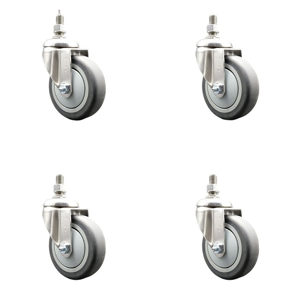 Thermoplastic Rubber Swivel Stem Caster Set of 4 with 4 Inch Caster Wheels - 1/2" Threaded Stems - 316 Stainless Steel Casters - Includes 4 Swivel Casters - Service Caster Brand — photo 1