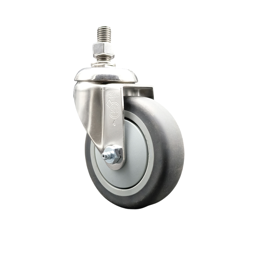 Thermoplastic Rubber Swivel Stem Caster with 4 Inch Gray Caster Wheel - 1/2" Threaded Stem - 316 Stainless Steel Caster - 250 lbs. Capacity Per Caster - Service Caster Brand — photo 1