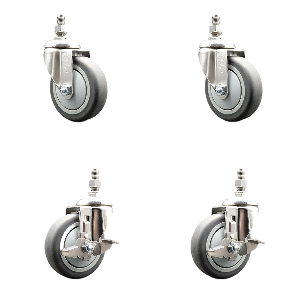 Thermoplastic Rubber Swivel Stem Caster Set of 4 with 4 Inch Caster Wheels-10mm Threaded Stems-316 Stainless Steel Caster-Include 2 Swivel Casters with Top Lock Brake and 2 Swivel-Service Caster Brand — photo 1