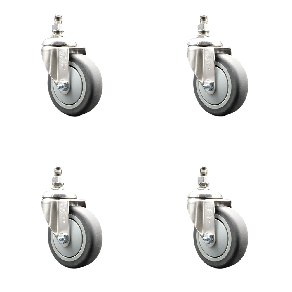 Thermoplastic Rubber Swivel Stem Caster Set of 4 with 4 Inch Caster Wheels - 12mm Metric Threaded Stems - 316 Stainless Steel Casters - Includes 4 Swivel Casters - Service Caster Brand — photo 1