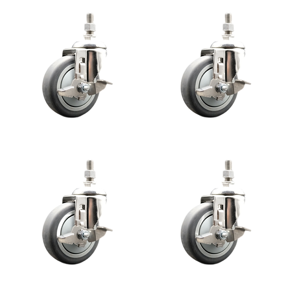 Thermoplastic Rubber Swivel Stem Caster Set of 4 with 4 Inch Caster Wheels - 10mm Metric Threaded Stems -316 Stainless Steel Casters-Includes 4 Swivel Casters with Top Lock Brakes-Service Caster Brand — photo 1