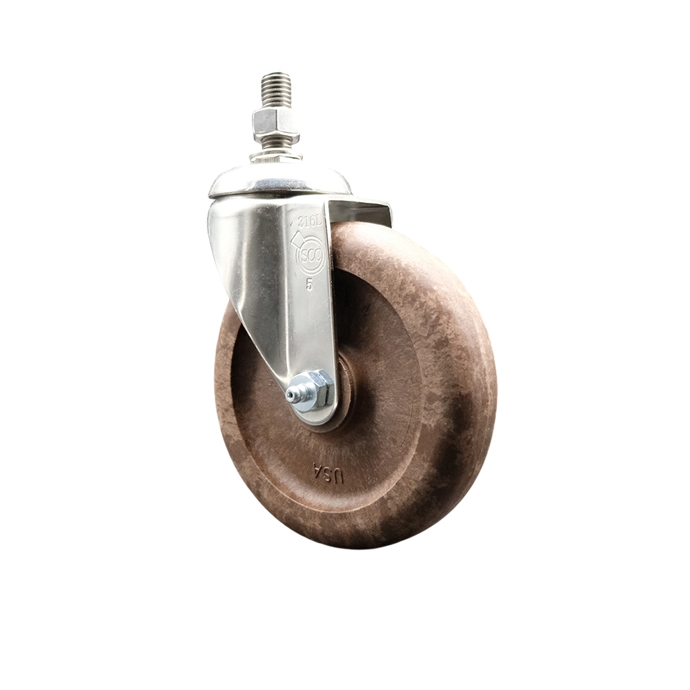 High Temperature Glass Filled Nylon Swivel Stem Caster with 5 Inch Brown Caster Wheel - 1/2" Threaded Stem - 316 Stainless Steel Caster - 350 lbs. Capacity Per Caster - Service Caster Brand — photo 1