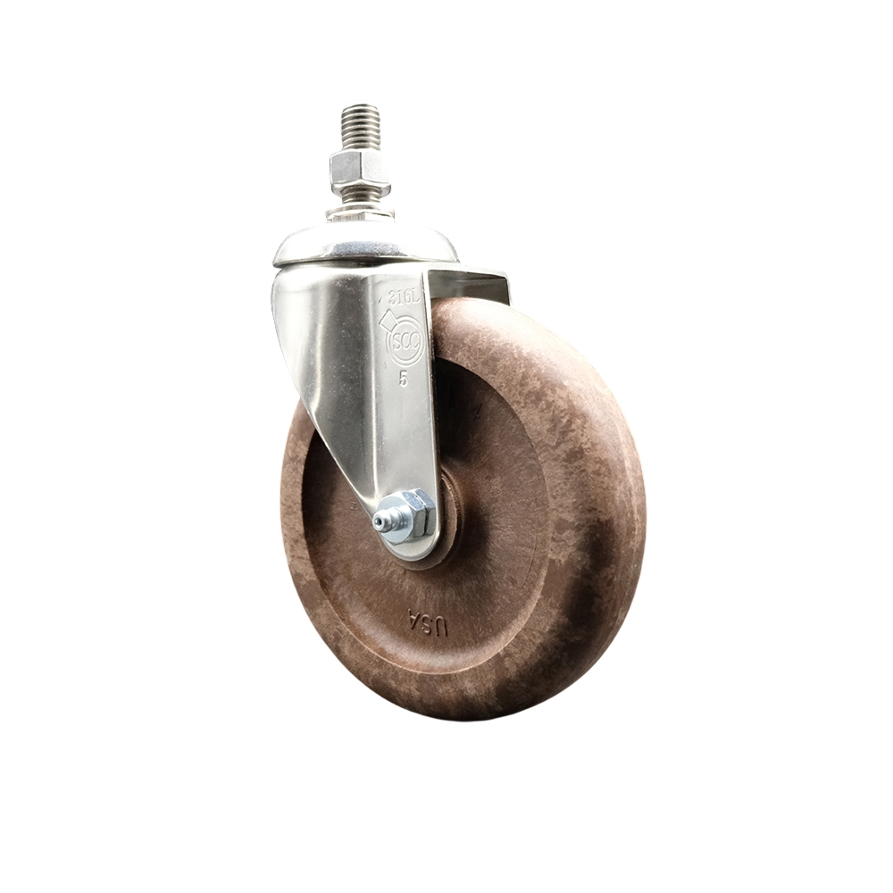 High Temperature Glass Filled Nylon Swivel Stem Caster with 5 Inch Brown Caster Wheel - 3/8" Threaded Stem - 316 Stainless Steel Caster - 350 lbs. Capacity Per Caster - Service Caster Brand — photo 1