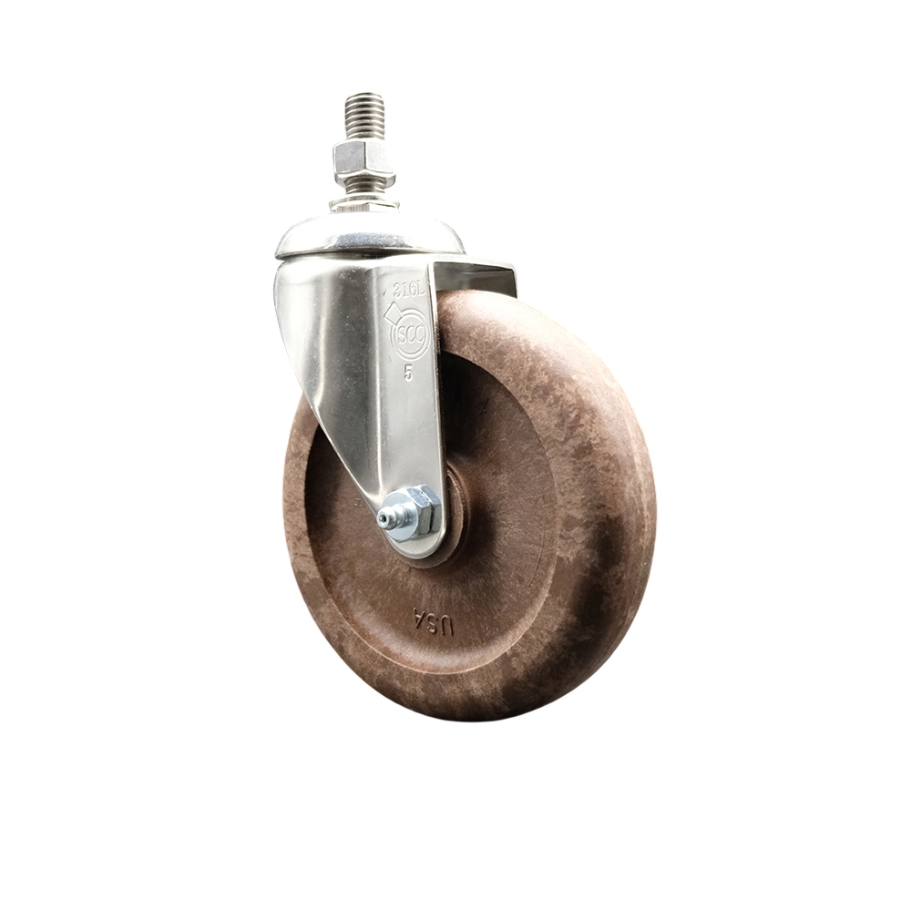 High Temperature Glass Filled Nylon Swivel Stem Caster with 5 Inch Brown Caster Wheel - 10mm Metric Threaded Stem - 316 Stainless Steel Caster - 350 lbs. Capacity Per Caster - Service Caster Brand — photo 1