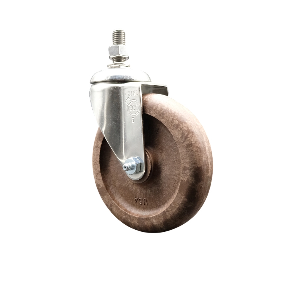 High Temperature Glass Filled Nylon Swivel Stem Caster with 5 Inch Brown Caster Wheel - 12mm Metric Threaded Stem - 316 Stainless Steel Caster - 350 lbs. Capacity Per Caster - Service Caster Brand — photo 1