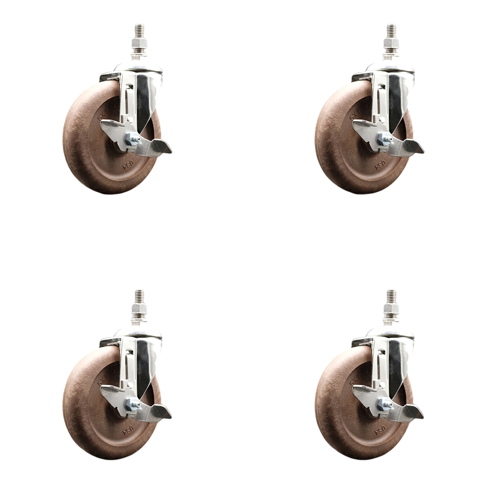 High Temp Glass Filled Nylon Swivel Stem Caster Set of 4 with 5 Inch Caster Wheels - 1/2" Threaded Stems -316 Stainless Steel Casters-Includes 4 Swivel Casters with Top Lock Brake-Service Caster Brand — photo 1