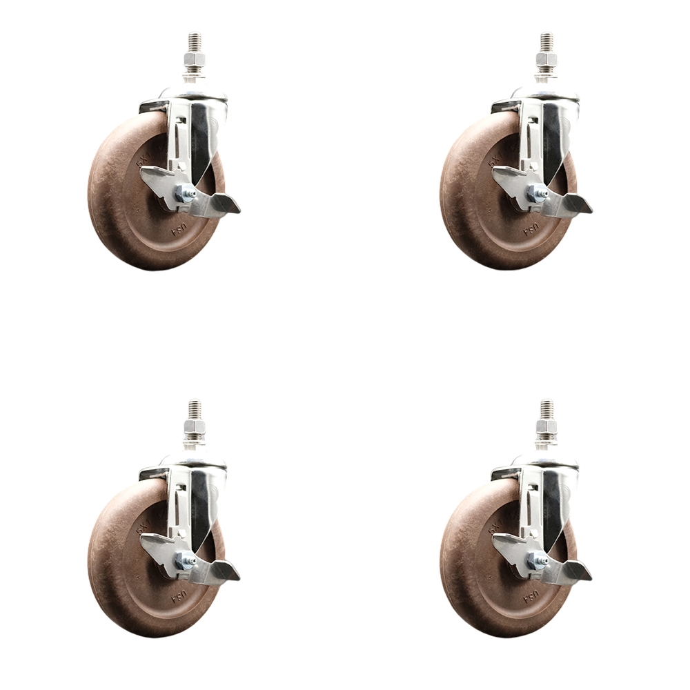 High Temp Glass Filled Nylon Swivel Stem Caster Set of 4 with 5 Inch Caster Wheels-10mm Metric Threaded Stem-316 Stainless Steel Caster-Include 4 Swivel Caster with Top Lock Brake-Service Caster Brand — photo 1