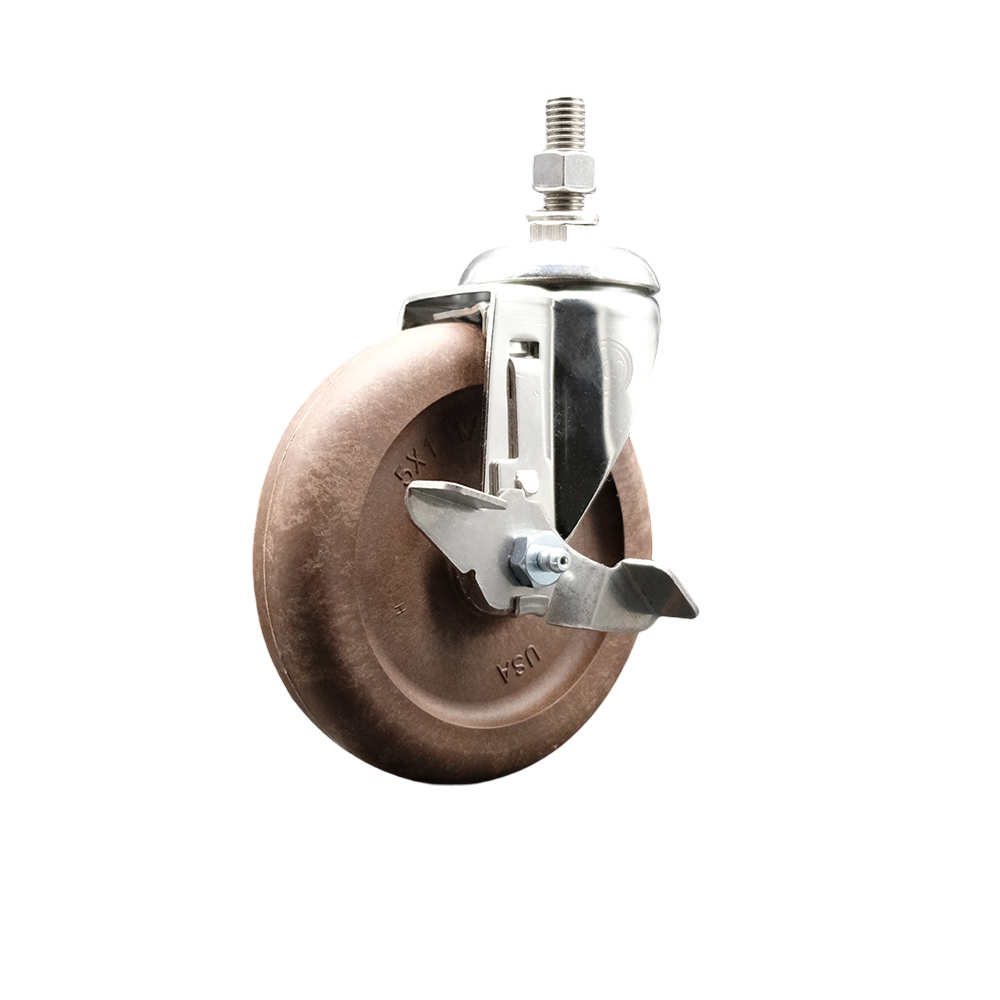 High Temperature Glass Filled Nylon Swivel Stem Caster with 5 Inch Caster Wheel and Top Lock Brake-10mm Metric Threaded Stem-316 Stainless Steel Caster-350lbs. Capacity Per Caster-Service Caster Brand — photo 1