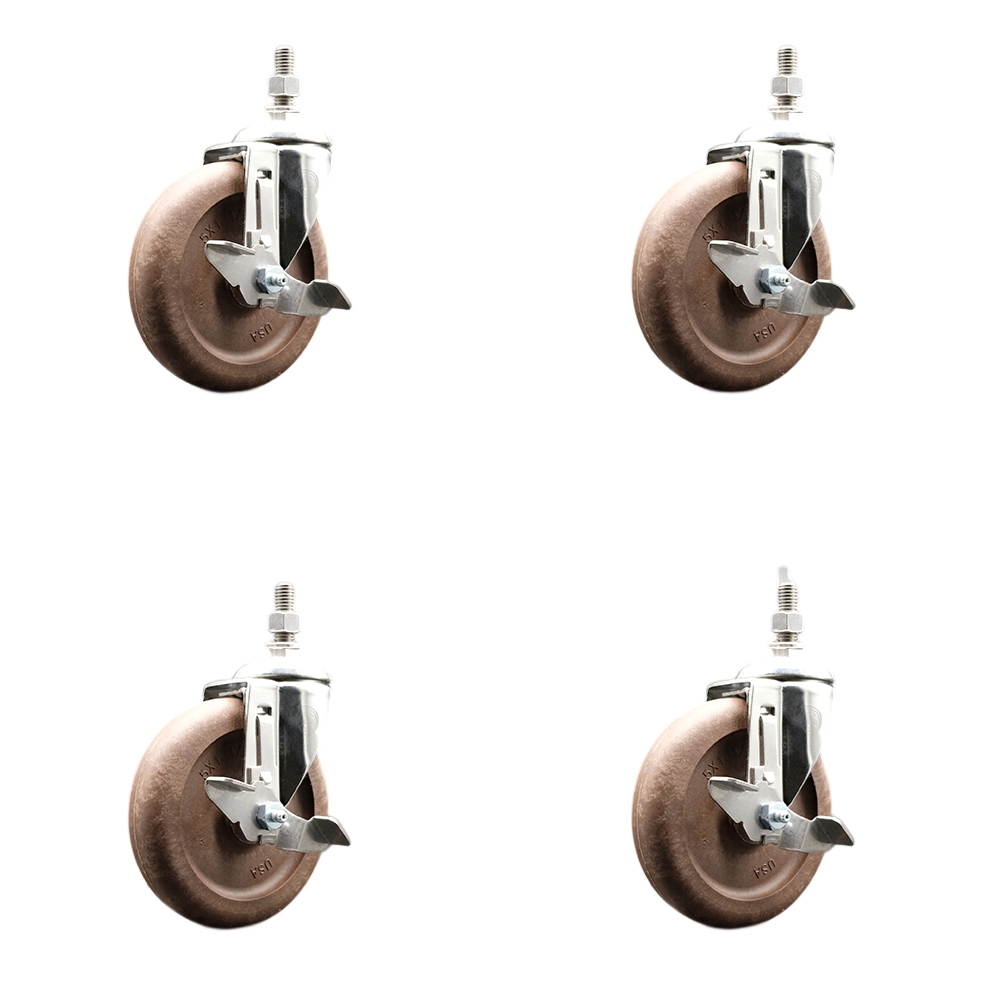 High Temp Glass Filled Nylon Swivel Stem Caster Set of 4 with 5 Inch Caster Wheels-12mm Metric Threaded Stem-316 Stainless Steel Caster-Include 4 Swivel Caster with Top Lock Brake-Service Caster Brand — photo 1