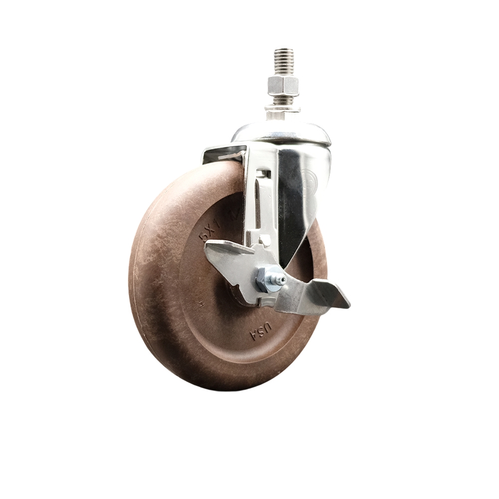 High Temperature Glass Filled Nylon Swivel Stem Caster with 5 Inch Caster Wheel and Top Lock Brake-12mm Metric Threaded Stem-316 Stainless Steel Caster-350lbs. Capacity Per Caster-Service Caster Brand — photo 1