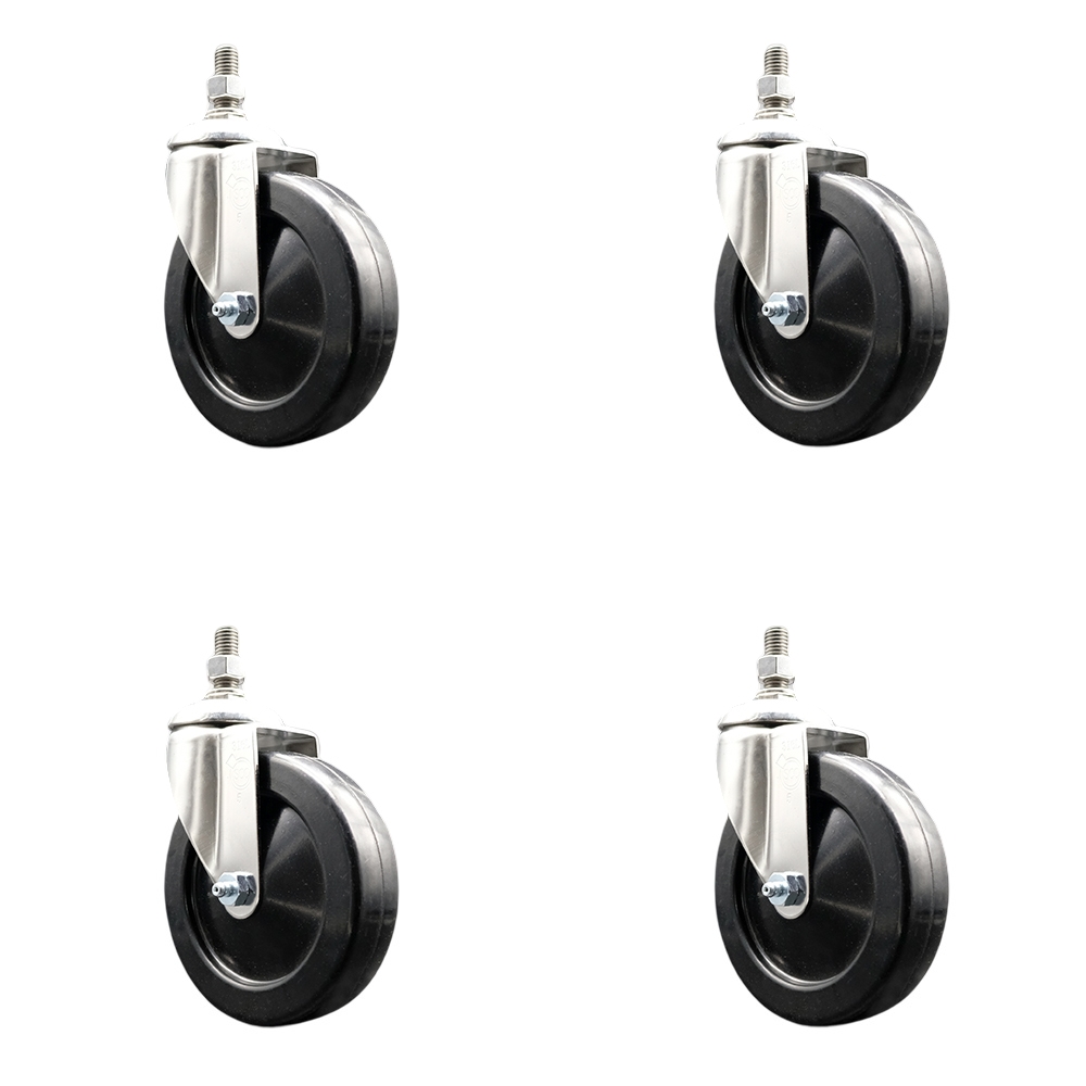 Hard Rubber Swivel Stem Caster Set of 4 with 5 Inch Caster Wheels - 1/2" Threaded Stems - 316 Stainless Steel Casters - Includes 4 Swivel Casters - Service Caster Brand — photo 1