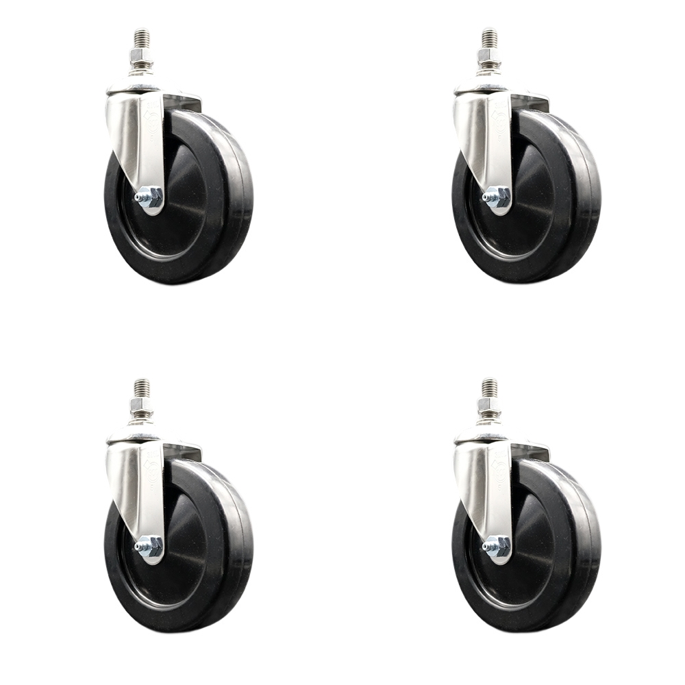 Soft Rubber Swivel Stem Caster Set of 4 with 5 Inch Caster Wheels - 3/8" Threaded Stems - 316 Stainless Steel Casters - Includes 4 Swivel Casters - Service Caster Brand — photo 1