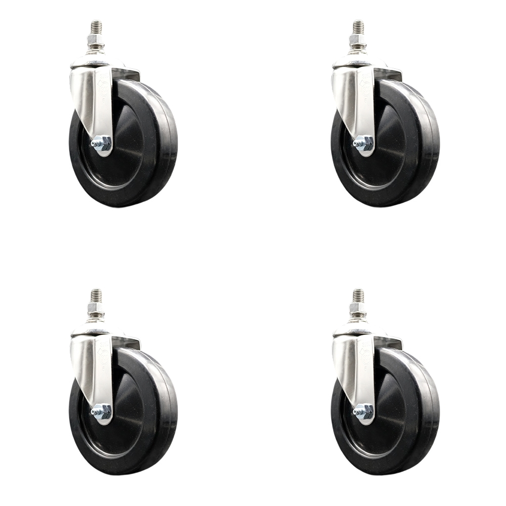 Soft Rubber Swivel Stem Caster Set of 4 with 5 Inch Caster Wheels - 10mm Metric Threaded Stems - 316 Stainless Steel Casters - Includes 4 Swivel Casters - Service Caster Brand — photo 1