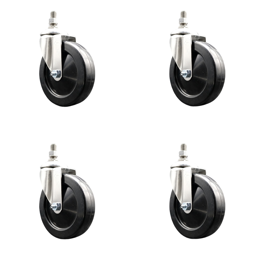 Soft Rubber Swivel Stem Caster Set of 4 with 5 Inch Caster Wheels - 12mm Metric Threaded Stems - 316 Stainless Steel Casters - Includes 4 Swivel Casters - Service Caster Brand — photo 1