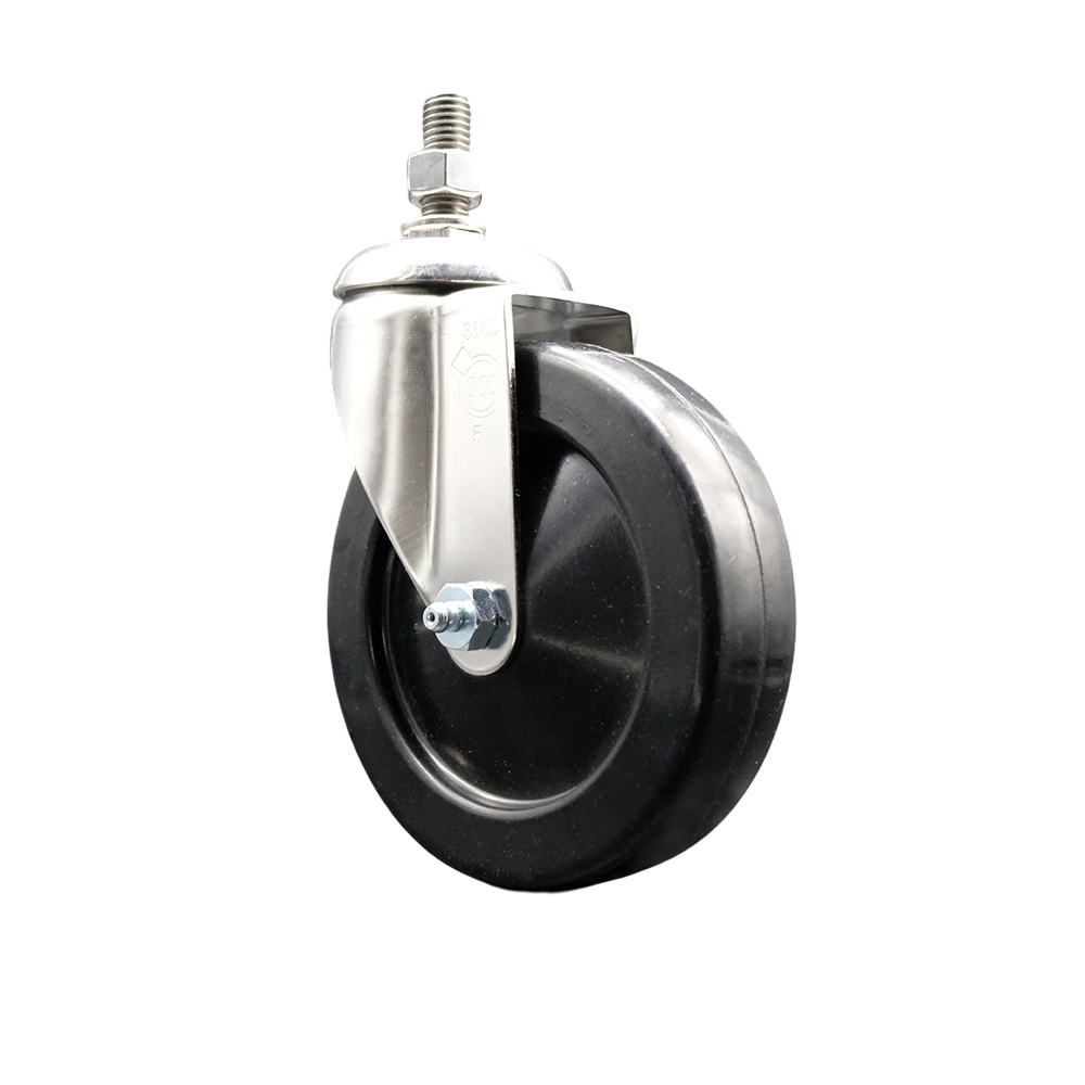Hard Rubber Swivel Stem Caster with 5 Inch Black Caster Wheel - 12mm Metric Threaded Stem - 316 Stainless Steel Caster - 300 lbs. Capacity Per Caster - Service Caster Brand — photo 1